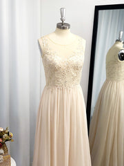 A-line Scoop Appliques Lace Floor-Length Chiffon Dress