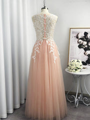 A-line Scoop Appliques Lace Floor-Length Tulle Dress