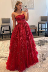 A-line Sequined Lace Long Prom Dress with Pockets