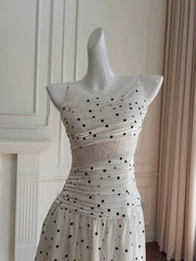 A Line Spaghetti Straps Polka Dots Lace Chiffon Prom Dress Formal Dress