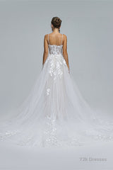 A-Line Spaghetti Straps Tulle Decal Long Wedding Dresses