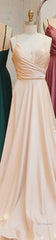 A-Line Straps Ruched Long Bridesmaid Dress Formal Dresses