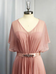 A-line Sweetheart Short Sleeves Ruffles Floor-Length Chiffon Dress