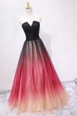 A Line V Neck Open Back Ombre Long Prom Dress, Backless Ombre Formal Graduation Evening Dress