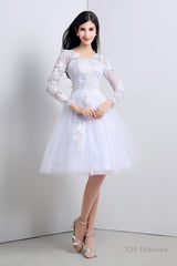 A-Line White Tulle Appliques Long Sleeve Homecoming Dresses