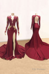 Awesome V-neck Long Sleeve High Slit Mermaid Prom Dress