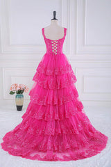 Ball Gown Corset Layered Fuchsia Prom Dresses Sweetheart Sequin