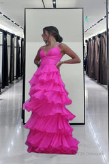 Ball Gown Hot Pink Straps Evening Party Dress Prom Dress