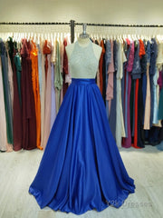 Ball Gown Jewel Floor-Length Satin Evening Dresses With Rhinestone