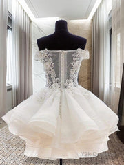 Ball Gown Off-the-Shoulder Short/Mini Organza Homecoming Dresses With Appliques Lace