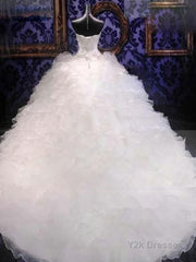 Ball Gown Sweetheart Cathedral Train Organza Wedding Dresses With Beading