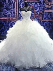 Ball Gown Sweetheart Cathedral Train Organza Wedding Dresses With Beading