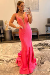 Beading V-neck Purple Mermaid Prom Dress