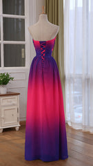 Beautiful Gradient Chiffon Sweetheart Beaded Prom Dress A-line Gradient Party Dress prom dresses shops