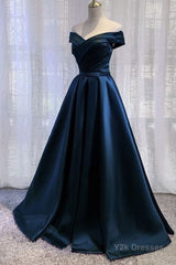 Black Satin Off Shoulder Long Simple Evening Dress Formal Dresses,Stunning Party Gown