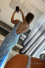 Blue Sequins Mermaid Prom Dress