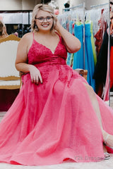 Blue Tulle Plus Size Long Prom Dress with Appliques