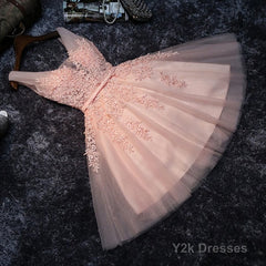 Blush Pink Lace Appliqued Tulle Homecoming Dresses,Formal Dress