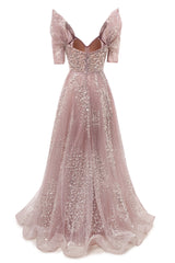 Blushing Pink Lace Crystal Sequin Long Prom Dresses Luxury Evening Gowns Vintage Party Dresses