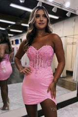 Bodycon Sparkly Sequin Strapless Short Homecoming Dress with Split