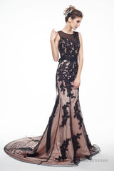 Brown And Black Memraid Appliques Backless Prom Dresses With Sash