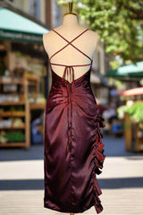 Burgundy Homecoming Dresses Vintage Backless Ruffle Asymmetrical Midi Length Party Dress