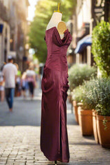 Burgundy Off The Shoulder Prom Dresses Simple Satin Formal Dresses