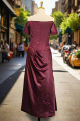 Burgundy Off The Shoulder Prom Dresses Simple Satin Formal Dresses