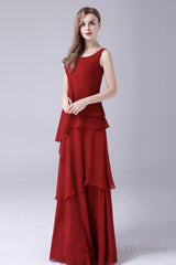 Burgundy Ruffles Chiffon Mother of the Bride Dresses With Jacket