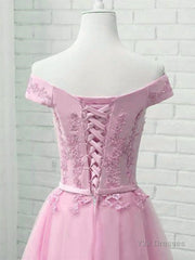 Cap Sleeves Short Pink Lace Prom Dresses, Short Pink Lace Formal Bridesmaid Dresses