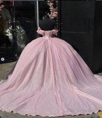 Carine | Glitter Off The Shoulder Pink Ball Gown Quinceanera Dresses