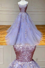 2025 Lavender Lace Tulle Prom Dress, With Appliques