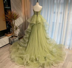 Beautiful Light Green Sweetheart Layers Princess Formal Gown Green Tulle Long Party Dress, Prom Dress