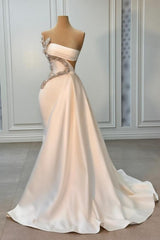 Chic Strapless Sleeveless Waist Hollow Beaded Empire Ruched Satin Prom Dress