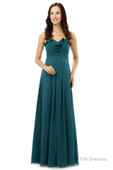 Chiffon Hunter Green Sweatheart Neck Long Bridesmaid Dresses