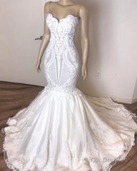 Classic Sleeveless Sweetheart Lace Appliques Mermaid Slim Bridal Wedding Dress