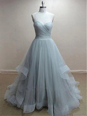 Custom Made Sweetheart Neck Floor Length Light Grey Prom Dress, Prom Gown, Formal Dress