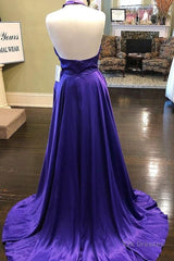 Custom Made Unique Backless Purple Satin Long Prom Dress, Backless Purple Formal Dress, Purple Evening Dress