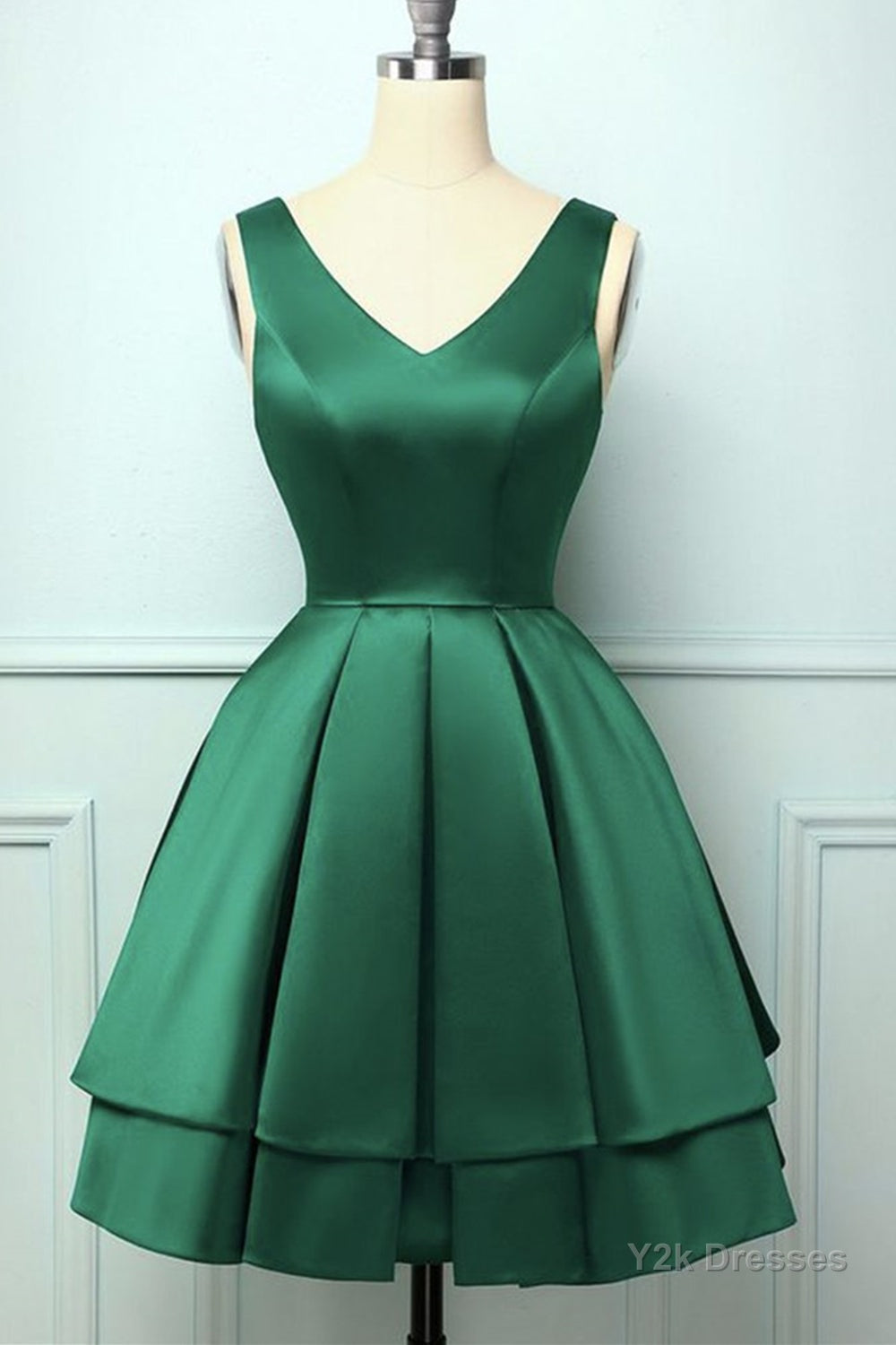 Cute V Neck and V Back Layered Green Short Prom Dress, Short Green Homecoming Dress, Green Formal Evening Dress