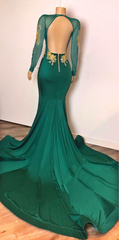 Sexy Long Sleeves Emerald Green Prom Dresses On Sale Open Back Side Slit