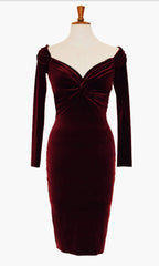 Cocktail Dress, Burgundy Velvet Dress, Midi Dress, Evening Dress, Party Dress, Mid Length Dress