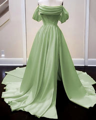 Long Satin Corset Prom Dresses, Off The Shoulder Side Split