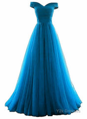 Tulle Off Shoulder Floor Length Party Dress, Long Prom Dress, Prom Dresses