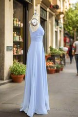 Elegant Chiffon Halter Floor Length Sky Blue Bridesmaid Dress