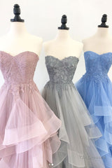 Elegant sweetheart tulle lace long prom dress tulle formal dress