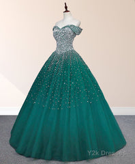 Emerald Green Sequin Prom Dresses Beaded Quinceanera Dresses