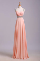 Best Selling Prom Dresses, A Line V Neck Floor Length Chiffon Zipper Back