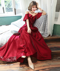 Burgundy satin prom dress simple evening dress