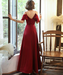 Burgundy satin prom dress simple evening dress