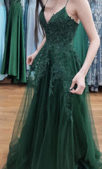 A Line Emerald Green Long Prom Dress For Teens